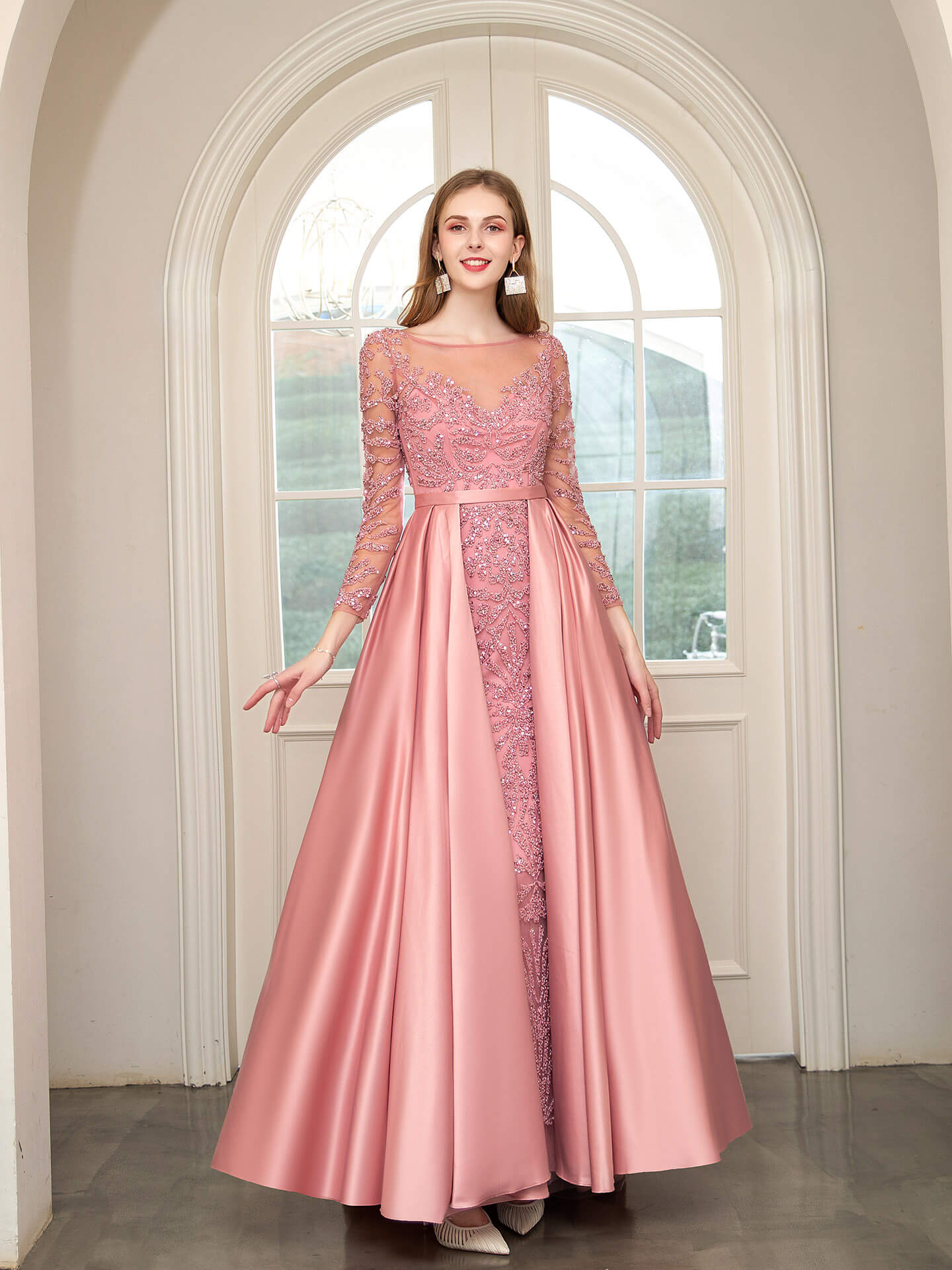 Mermaid / Trumpet Beaded Luxurious Sexy Formal Evening Dresses Long Sleeve Floor Length Prom Dresses