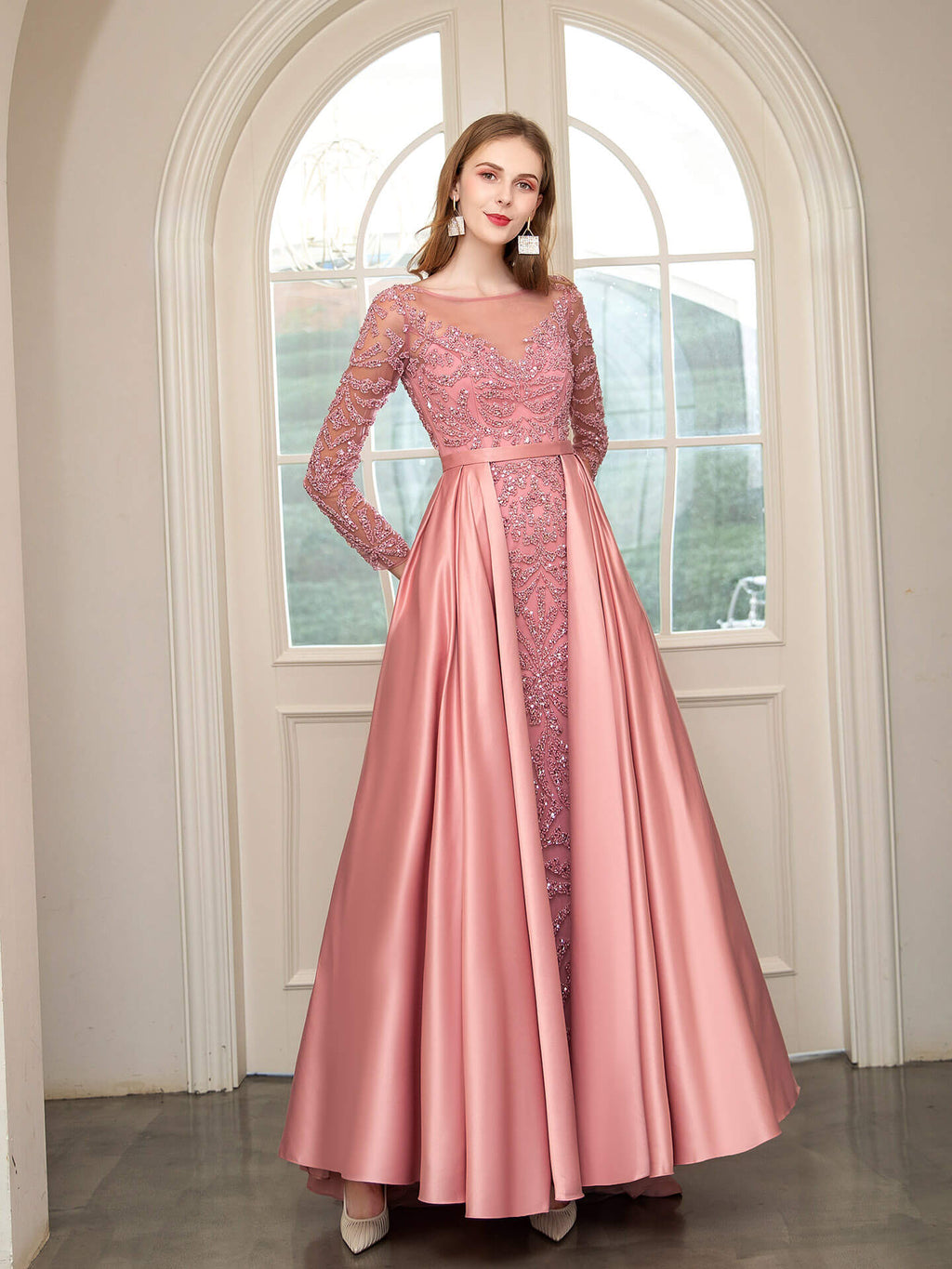 Mermaid / Trumpet Beaded Luxurious Sexy Formal Evening Dresses Long Sleeve Floor Length Prom Dresses