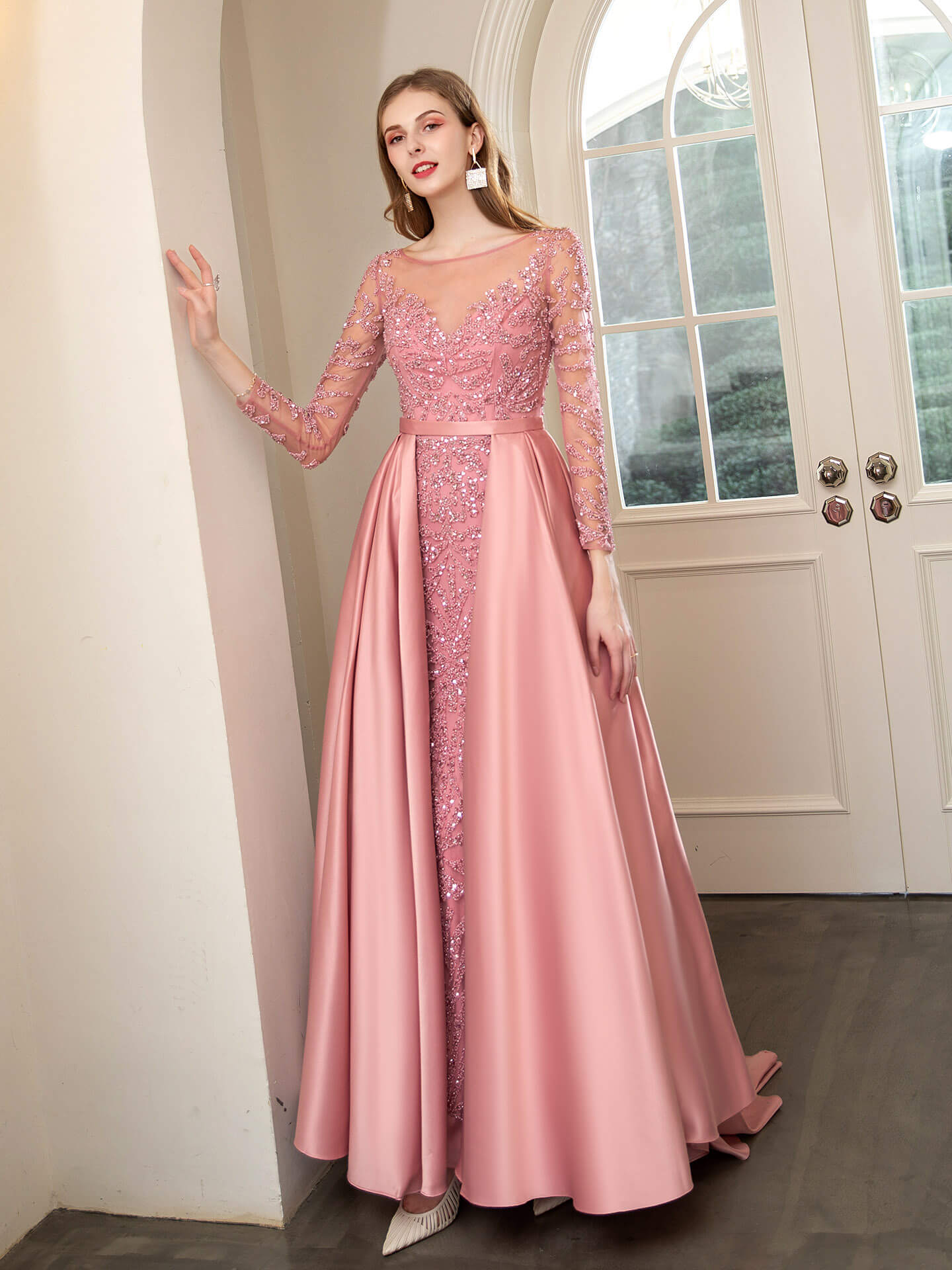 Mermaid / Trumpet Beaded Luxurious Sexy Formal Evening Dresses Long Sleeve Floor Length Prom Dresses