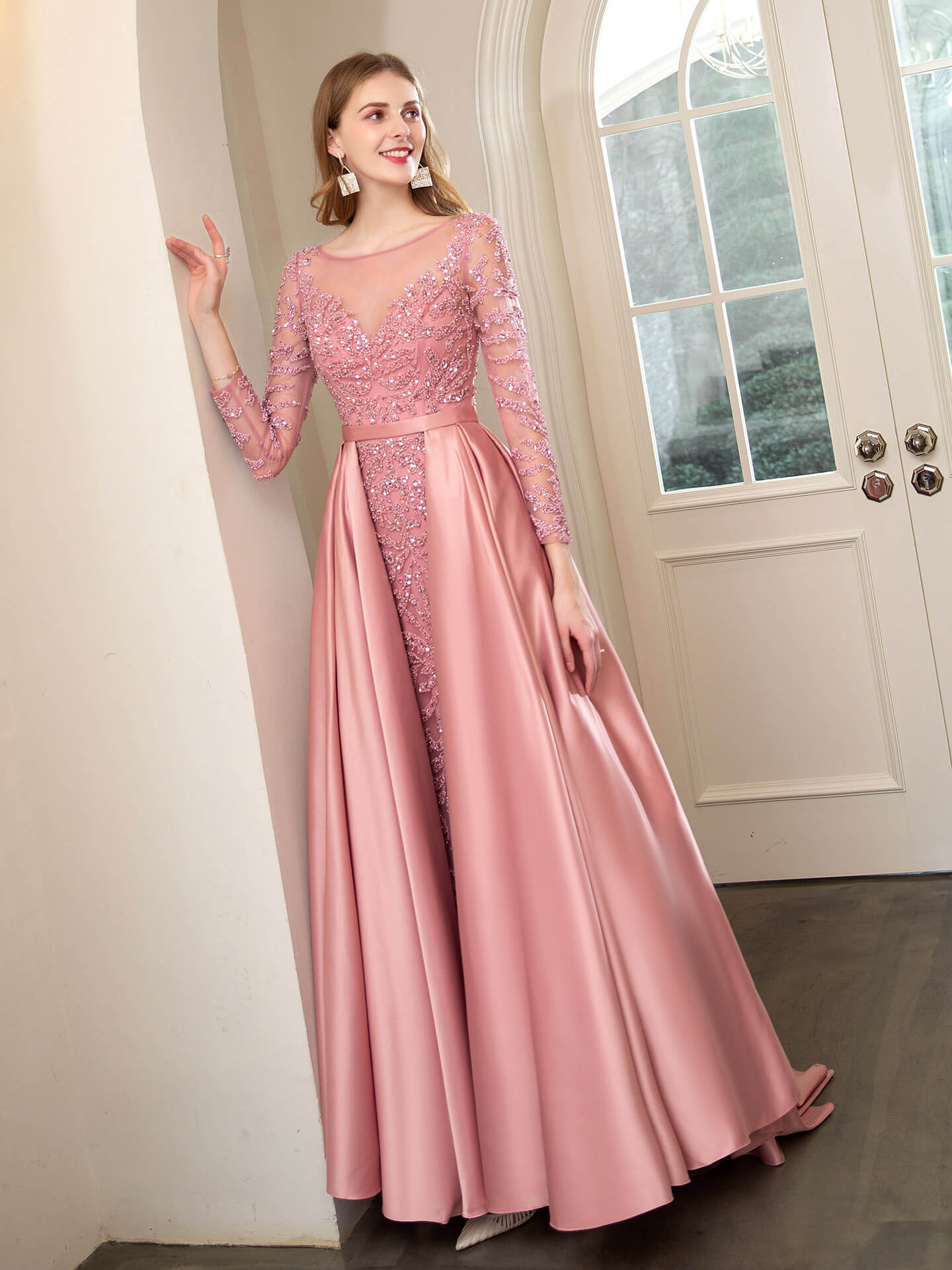 Mermaid / Trumpet Beaded Luxurious Sexy Formal Evening Dresses Long Sleeve Floor Length Prom Dresses