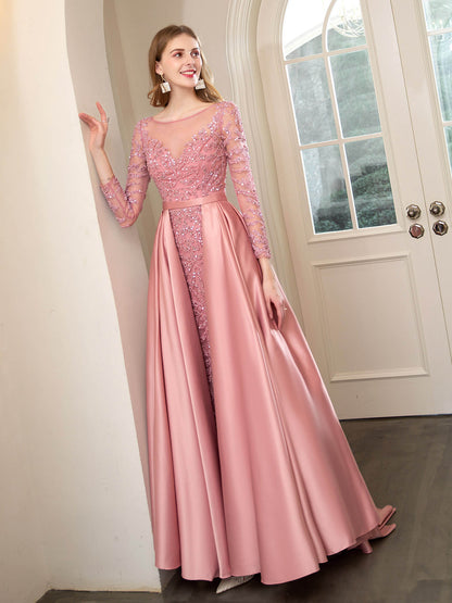 Mermaid / Trumpet Beaded Luxurious Sexy Formal Evening Dresses Long Sleeve Floor Length Prom Dresses