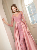 Mermaid / Trumpet Beaded Luxurious Sexy Formal Evening Dresses Long Sleeve Floor Length Prom Dresses