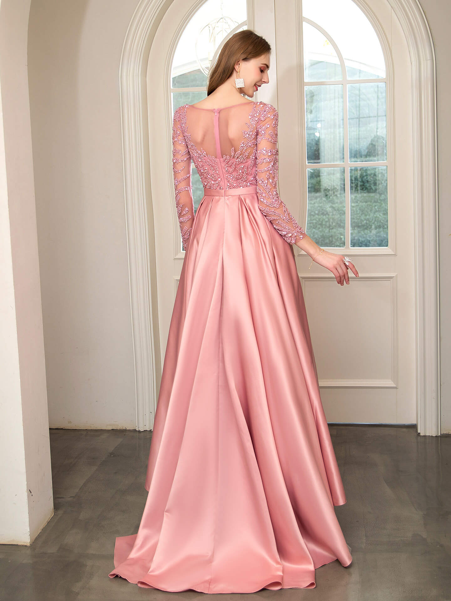 Mermaid / Trumpet Beaded Luxurious Sexy Formal Evening Dresses Long Sleeve Floor Length Prom Dresses