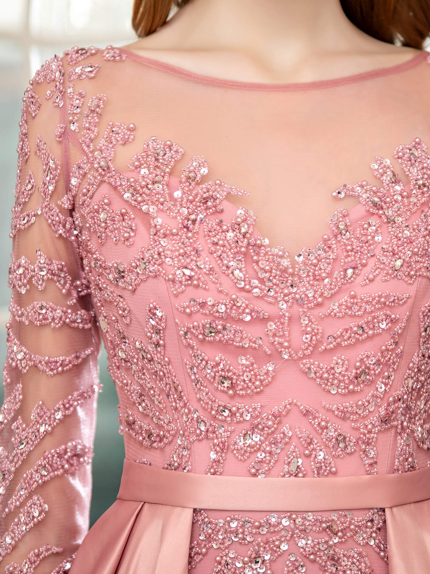 Mermaid / Trumpet Beaded Luxurious Sexy Formal Evening Dresses Long Sleeve Floor Length Prom Dresses