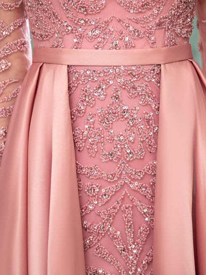 Mermaid / Trumpet Beaded Luxurious Sexy Formal Evening Dresses Long Sleeve Floor Length Prom Dresses