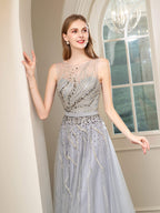 Vestidos de noche formales, lujosos, sexys, con cuentas y corte A, sin mangas, hasta el suelo, para fiesta de graduación 