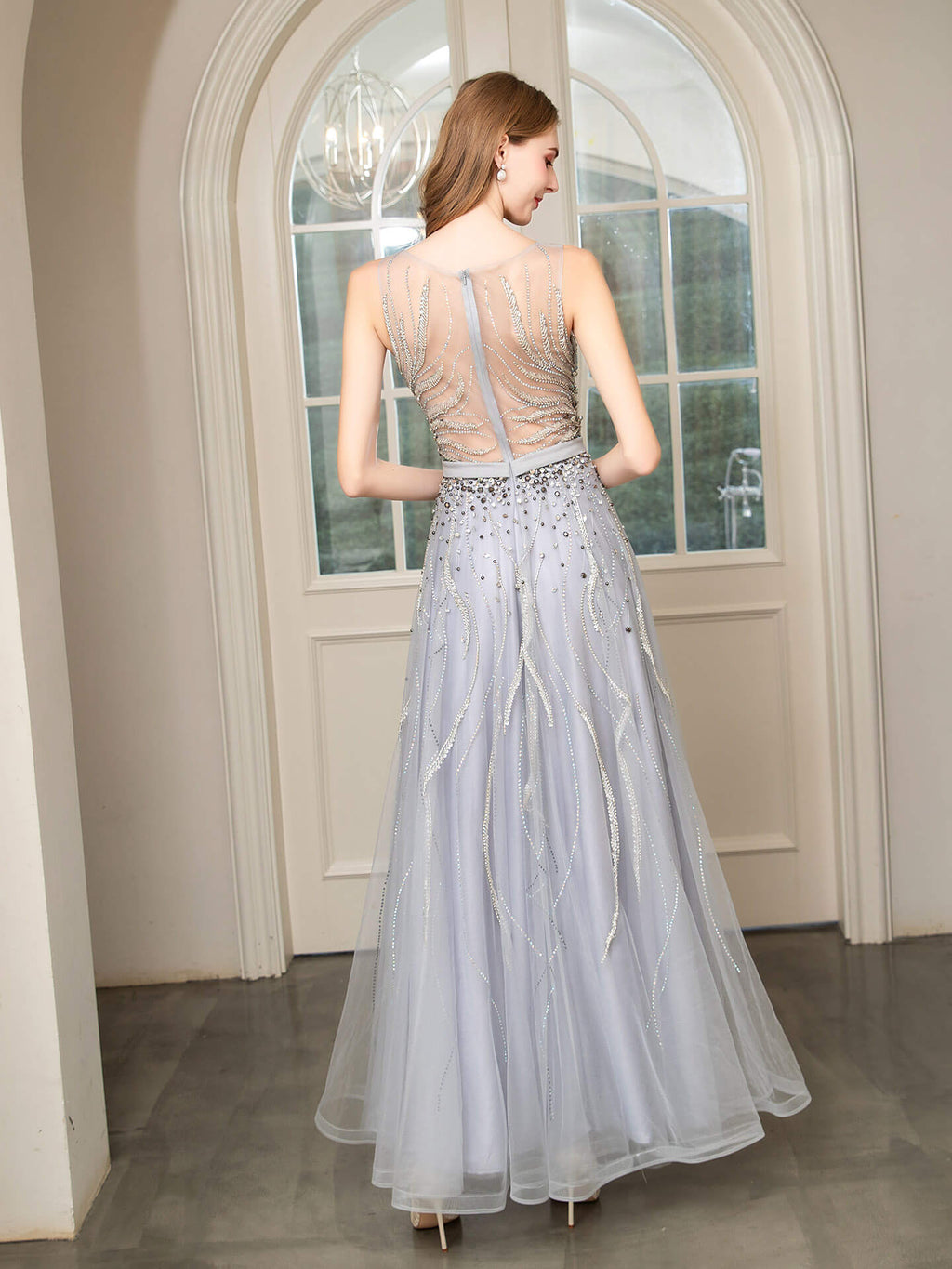 Vestidos de noche formales, lujosos, sexys, con cuentas y corte A, sin mangas, hasta el suelo, para fiesta de graduación 