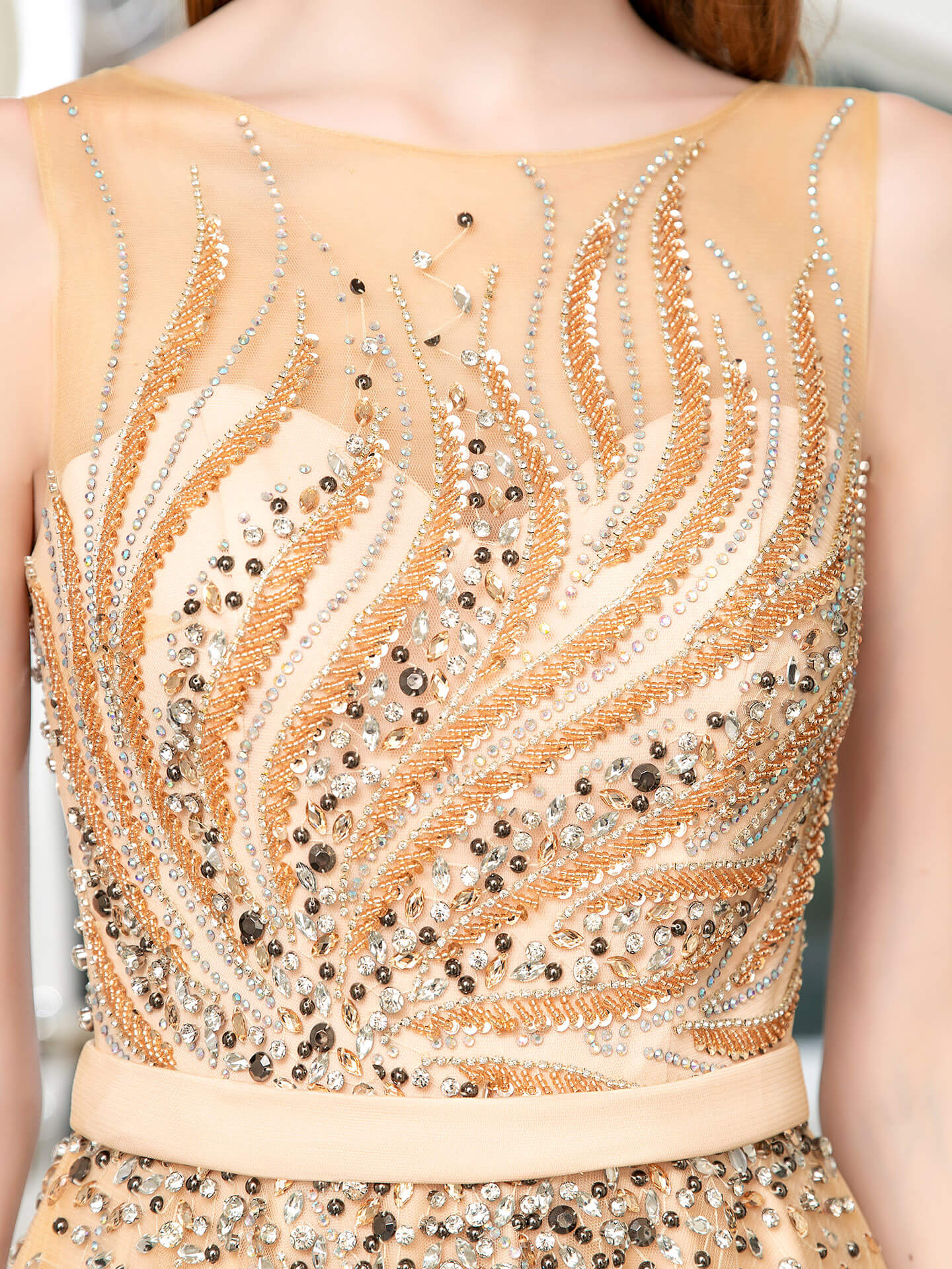 A-line Beaded Luxurious Sexy Formal Evening Dresses Sleeveless Floor Length Prom Dresses
