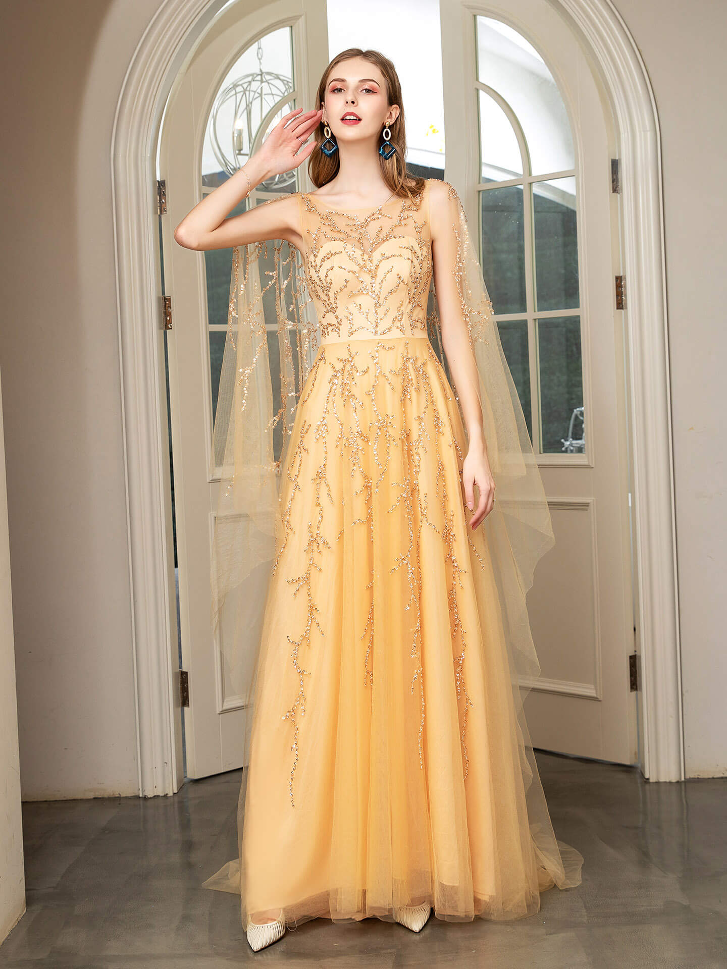 A-line Beaded Luxurious Fashion Formal Evening Dresses Sleeveless Floor Length Prom Dresses