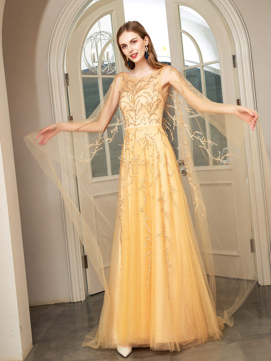 A-line Beaded Luxurious Fashion Formal Evening Dresses Sleeveless Floor Length Prom Dresses