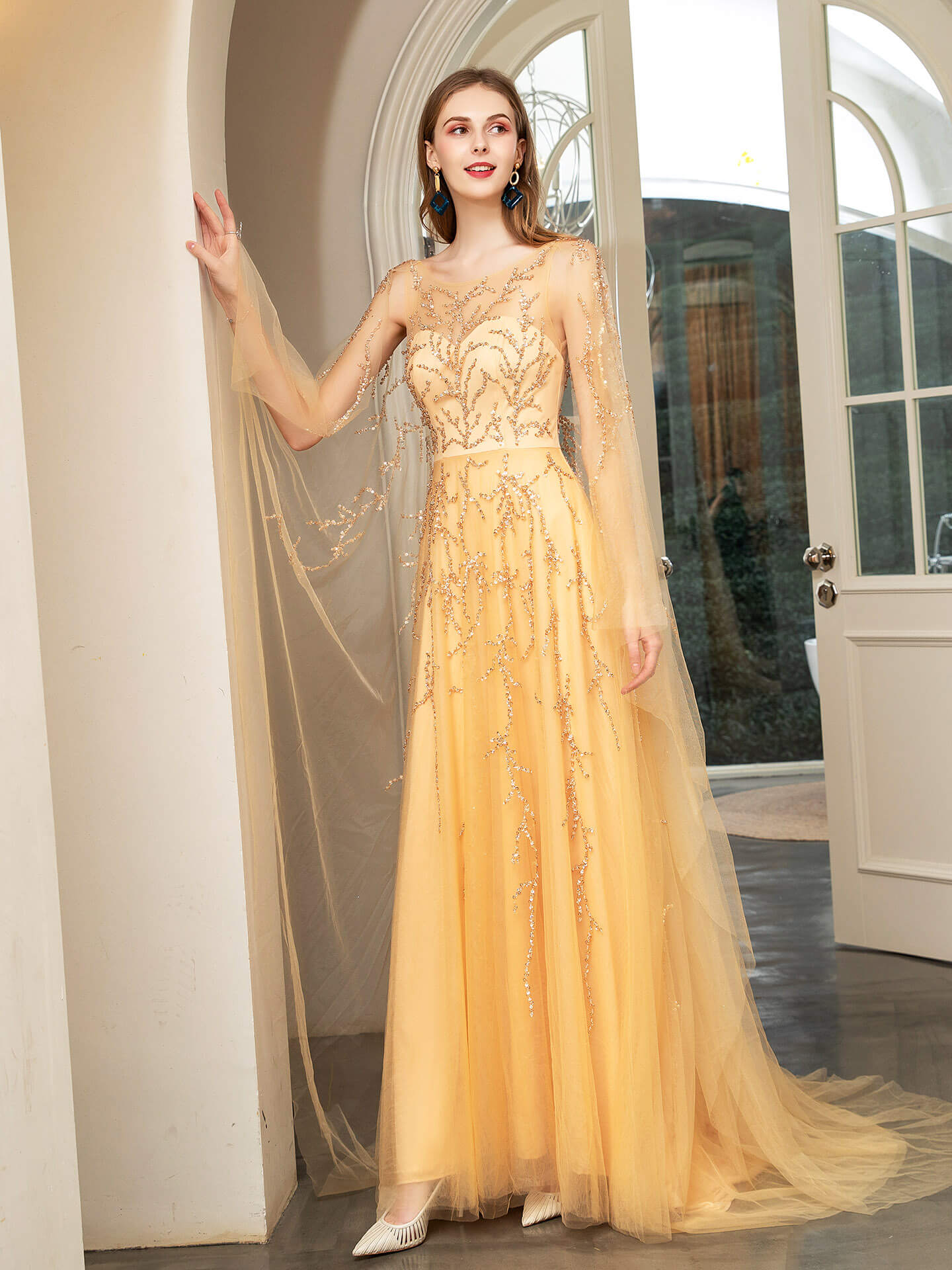 A-line Beaded Luxurious Fashion Formal Evening Dresses Sleeveless Floor Length Prom Dresses