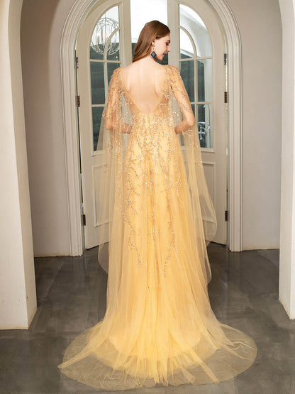 A-line Beaded Luxurious Fashion Formal Evening Dresses Sleeveless Floor Length Prom Dresses