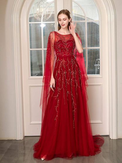 A-line Beaded Luxurious Fashion Formal Evening Dresses Sleeveless Floor Length Prom Dresses