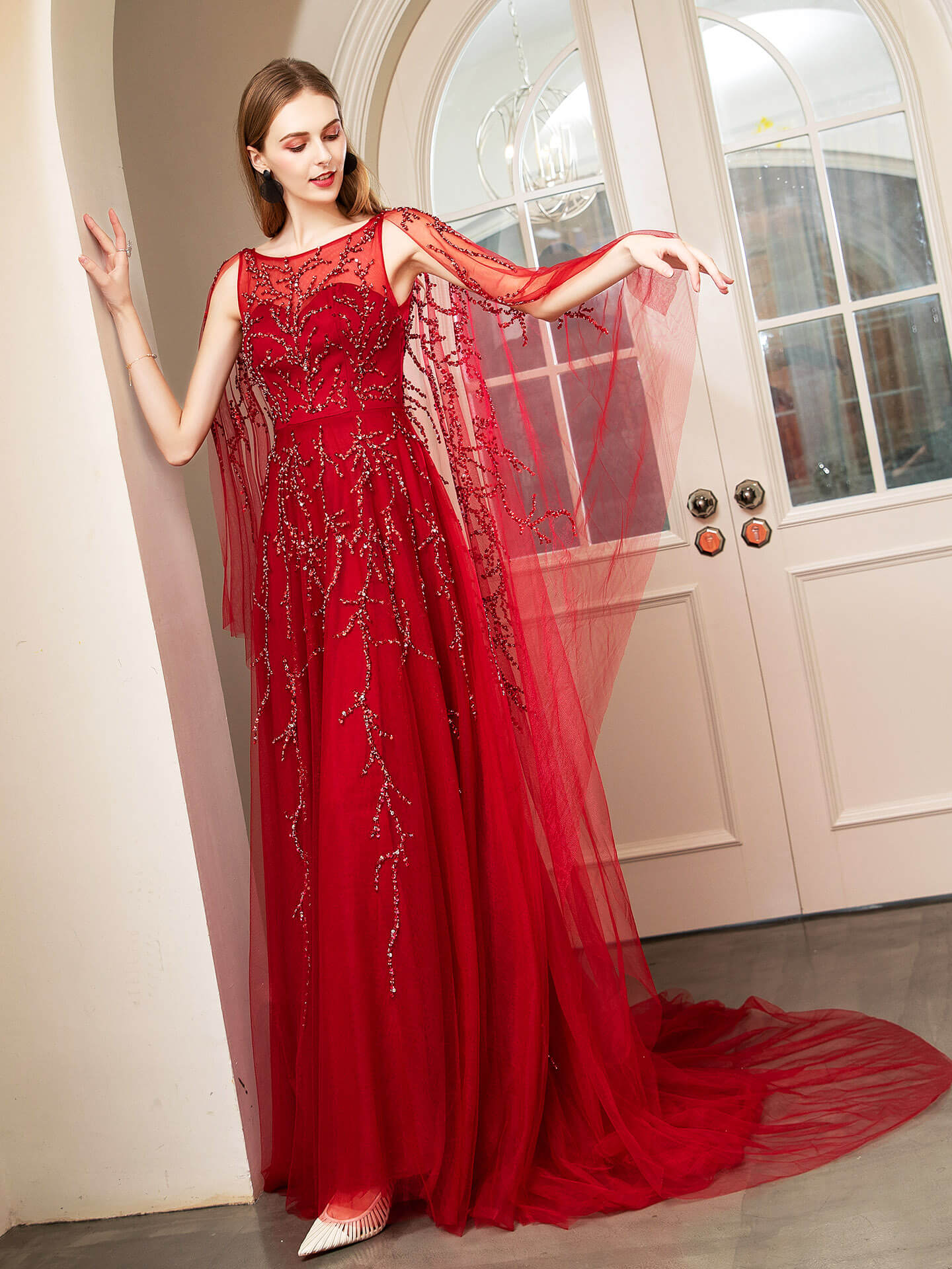A-line Beaded Luxurious Fashion Formal Evening Dresses Sleeveless Floor Length Prom Dresses