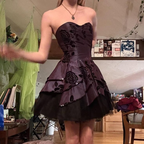 Vintage Trägerloses Satin Tüll Stufen Kurzes Ballkleid Homecoming Kleid Y8106
