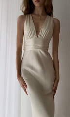 Vestido de noche elegante con escote en V profundo y espalda descubierta, vestido formal de fiesta Y7779