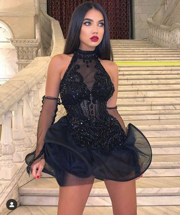 Schwarzes Homecoming-Kleid aus Tüll, kurzes Abschlussball-Partykleid Y4114