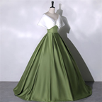 Vestido de fiesta de satén blanco y verde, elegante vestido de quinceañera, largo hasta el suelo, vestido de noche verde, vestido de princesa para niñas Y4598
