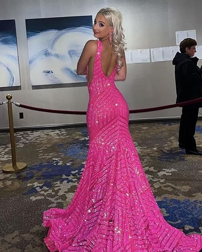 Elegant V Neck Sexy Sleeveless Mermaid Prom Dress Orange Evening Dress Y5188