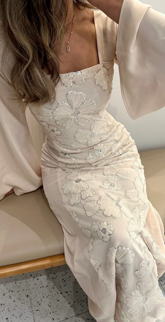 Vestido largo de fiesta con escote cuadrado y flores de satén, vestido formal de noche Y8399