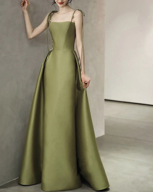 Spaghettiträger Satin Ballkleid A-Linie Schlichtes bodenlanges Abendkleid Y7011
