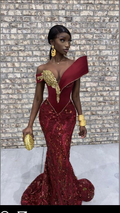 Burgunder afrikanisches Meerjungfrauen-Brautkleid, Verlobungskleid, Meerjungfrauen-Abschlussballkleid Y6520