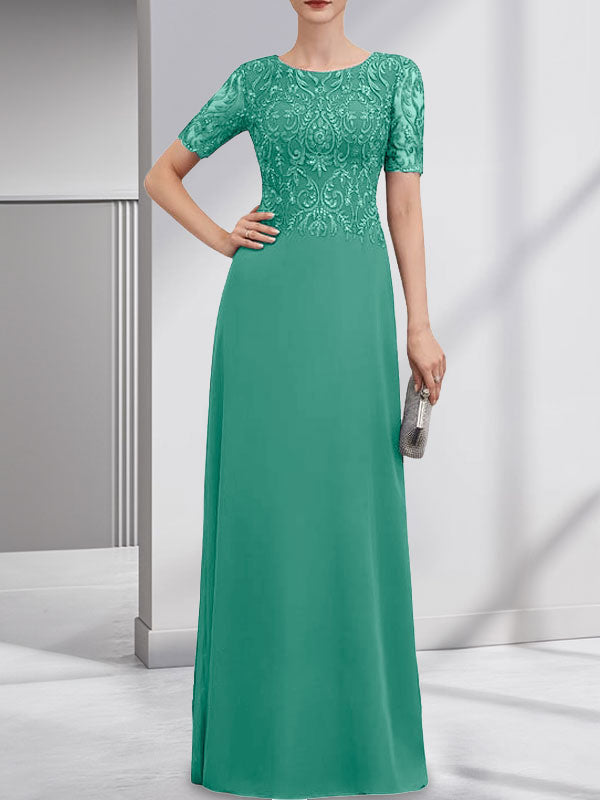 Vestido de gasa con encaje y lentejuelas para madre de la novia, corte A, largo hasta el suelo