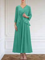 Vestido de gasa para madre de la novia, corte A, escote en V, largo hasta los tobillos, con apliques de lentejuelas, encaje y cuentas