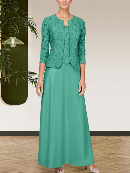 Jackenkleid aus Glitzerspitze und Satinrock mit offener Jacke