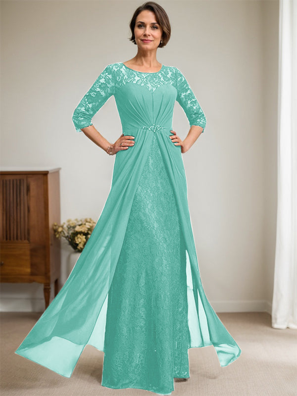 Vestido de gasa con encaje, ilusión, corte A, largo hasta el suelo, para madre de la novia, con volantes y cuentas