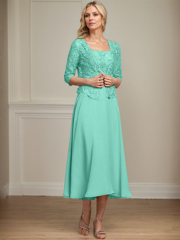 Vestido de gasa con encaje y lentejuelas para madre de la novia, corte A, largo hasta la rodilla