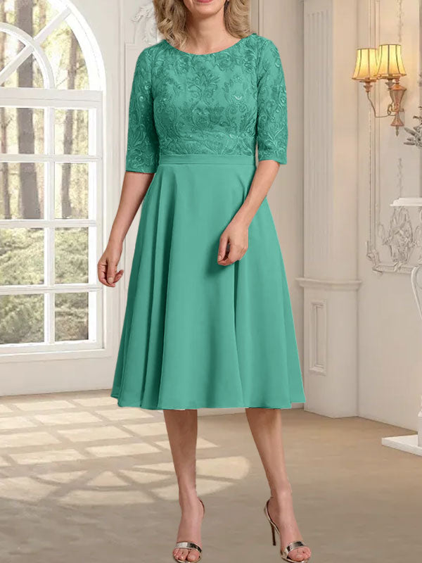 Vestido de gasa con encaje y escote redondo hasta la rodilla para madre de la novia