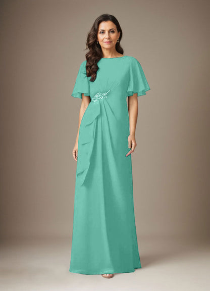 Dunkelmarineblaues Etuikleid aus Chiffon mit Perlen
