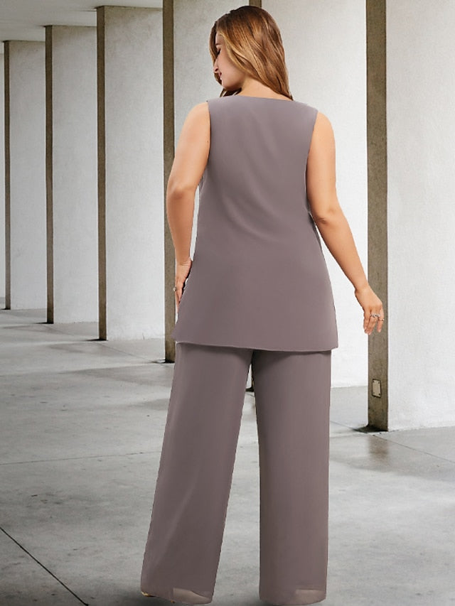Trajes de pantalón de gasa con chaqueta para madre de la novia