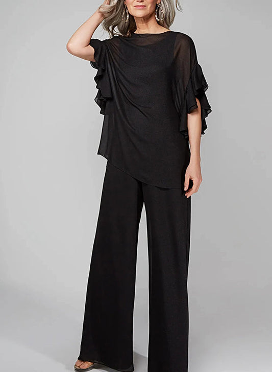 Jumpsuits Scoop Halbarm Chiffon Mutter der Braut Hosenanzüge 