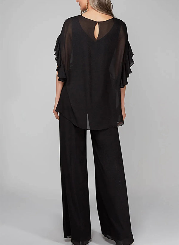 Jumpsuits Scoop Halbarm Chiffon Mutter der Braut Hosenanzüge 