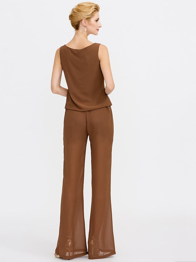 Trajes de pantalón de gasa con chaqueta para madre de la novia