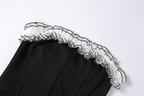 Schwarzer Party-Röhrenrock mit unregelmäßigem weißen Rüschen-Bandage-Kleid, schwarzes Homecoming-Kleid Y2617