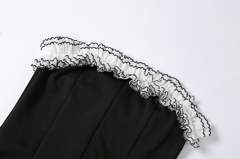 Vestido de fiesta negro con falda tubo y volantes blancos irregulares, vestido negro de regreso a casa Y2617