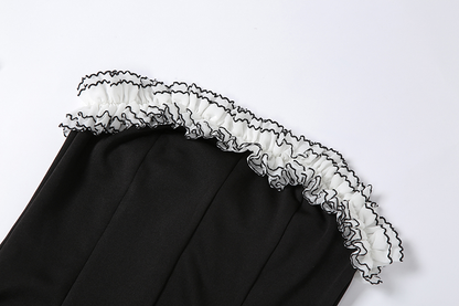 Vestido de fiesta negro con falda tubo y volantes blancos irregulares, vestido negro de regreso a casa Y2617