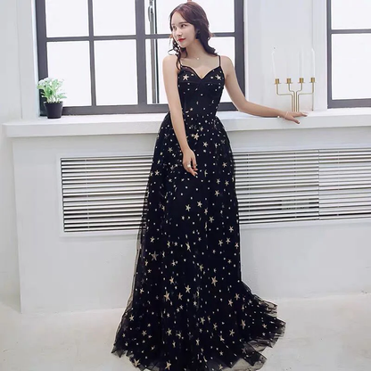 Sexy Black Sweetheart Tulle Long Party Dress, Chic Black Evening Dress Prom Dress Y1159