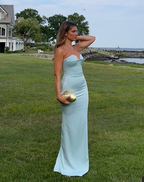 Sexy Neckholder Blau Etuikleid Ballkleid Langes Abendkleid Brautjungfernkleid Y8233