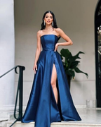 Smaragdgrünes trägerloses A-Linien-Abendkleid Smaragdgrünes Satin-Abendkleid Y5372