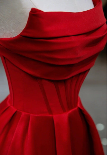 Stilvolles, flaches Hals-Satin-Rückenfrei-Plissee-Bodenlang-A-Linie-Abendkleid-Ballkleid Y6815