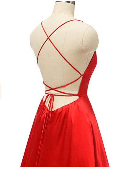 Rotes Satin Langes Ballkleid Vorne Schlitz Abendkleider Bodenlange Ballkleider S26169