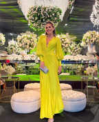 Damen Kleider V-Ausschnitt Laterne Lange Ärmel Abendkleid Y5589