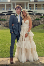 Champagner A-Linie Spaghettiträger Rüschen Formale Abendkleider Langes Ballkleid Y6801