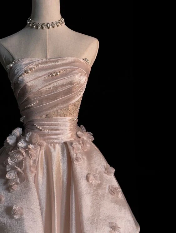 Großzügiges rosa trägerloses A-Linien-Abendkleid aus Tüll, glamouröses Kleid Y6761