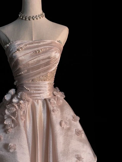 Großzügiges rosa trägerloses A-Linien-Abendkleid aus Tüll, glamouröses Kleid Y6761