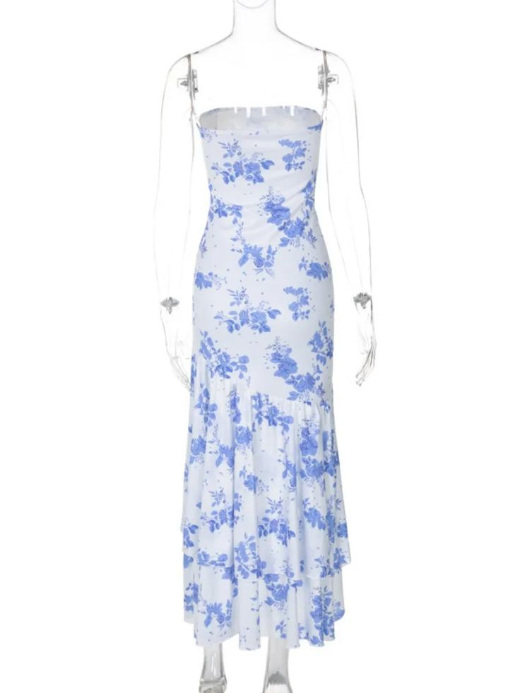 Schickes trägerloses Print-Blumenrüschen-Meerjungfrau-Abendkleid Ballkleid Y7840